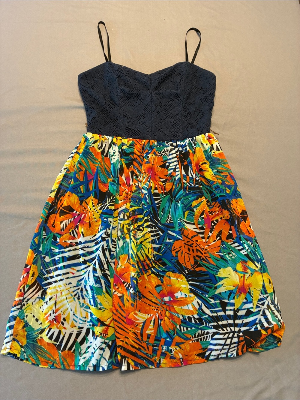 City Triangles Navy Lace-Detail Slip Dress